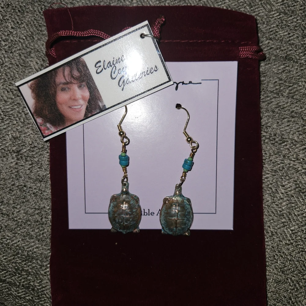 Turquoise Turtle Earrings - Picture 1 of 2